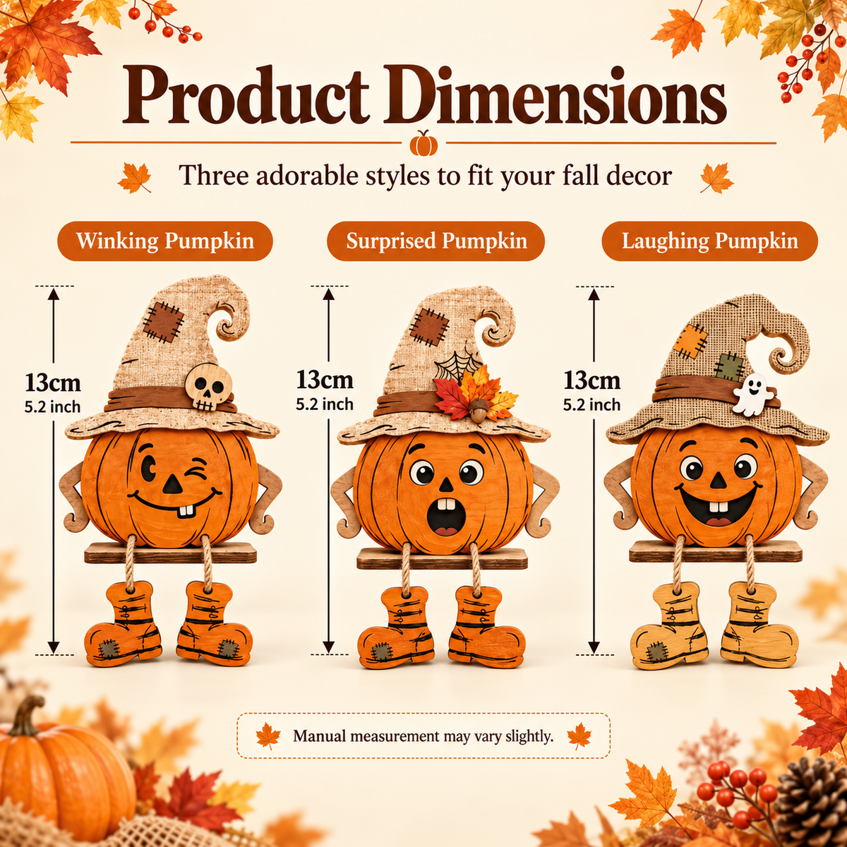 Pumkara Wooden Pumpkin Shelf Sitters