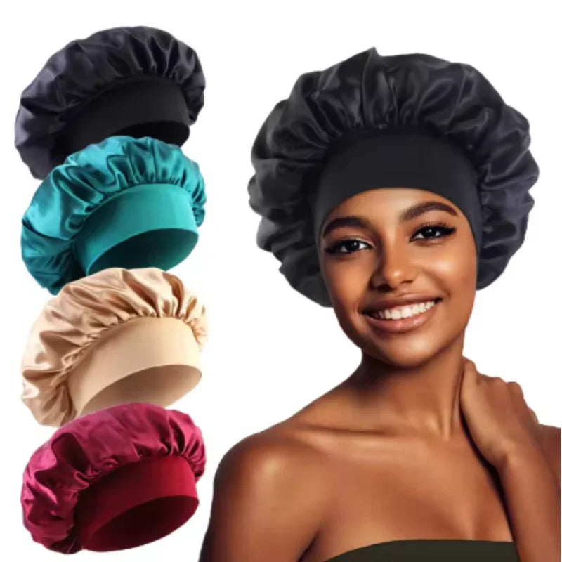 1/3/5/10 Pcs Mix Newly Silk Bonnet for Wide-Brimmed Sleeping Satin Hair Bonnets Soft Elastic Band for Women Men Curly Hair Use