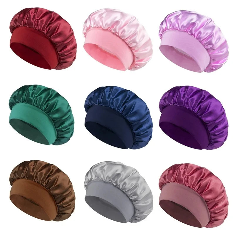 1/3/5/10 Pcs Mix Newly Silk Bonnet for Wide-Brimmed Sleeping Satin Hair Bonnets Soft Elastic Band for Women Men Curly Hair Use