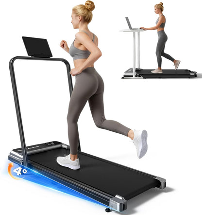 Walking Pad Treadmill for Home, Walking Pad with Incline and Handle Bar | Sturdy Foldable Handles Walking Pad with LED Display, Portable Quiet under Desk Treadmills for Small Space at Home Office