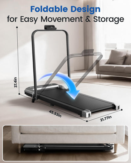 Walking Pad Treadmill for Home, Walking Pad with Incline and Handle Bar | Sturdy Foldable Handles Walking Pad with LED Display, Portable Quiet under Desk Treadmills for Small Space at Home Office