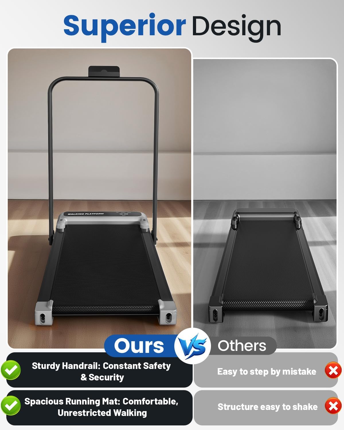 Walking Pad Treadmill for Home, Walking Pad with Incline and Handle Bar | Sturdy Foldable Handles Walking Pad with LED Display, Portable Quiet under Desk Treadmills for Small Space at Home Office