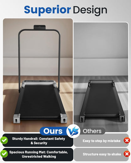 Walking Pad Treadmill for Home, Walking Pad with Incline and Handle Bar | Sturdy Foldable Handles Walking Pad with LED Display, Portable Quiet under Desk Treadmills for Small Space at Home Office