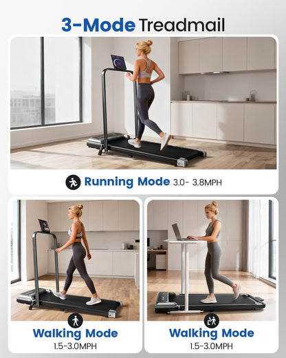 Walking Pad Treadmill for Home, Walking Pad with Incline and Handle Bar | Sturdy Foldable Handles Walking Pad with LED Display, Portable Quiet under Desk Treadmills for Small Space at Home Office