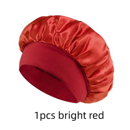 1/3/5/10 Pcs Mix Newly Silk Bonnet for Wide-Brimmed Sleeping Satin Hair Bonnets Soft Elastic Band for Women Men Curly Hair Use