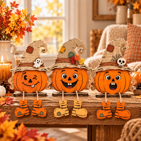 Pumkara Wooden Pumpkin Shelf Sitters