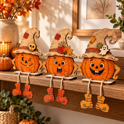 Pumkara Wooden Pumpkin Shelf Sitters