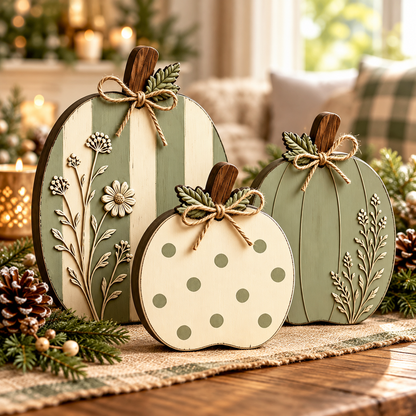 3-Piece Fall & Christmas Wooden Tabletop Decor Set