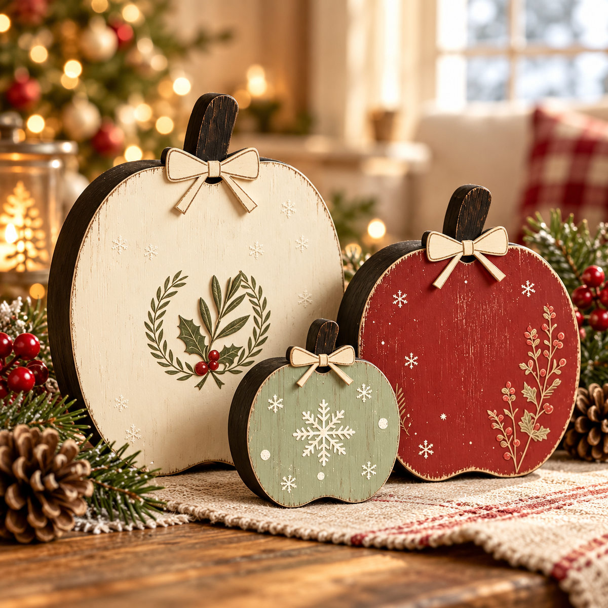 3-Piece Fall & Christmas Wooden Tabletop Decor Set