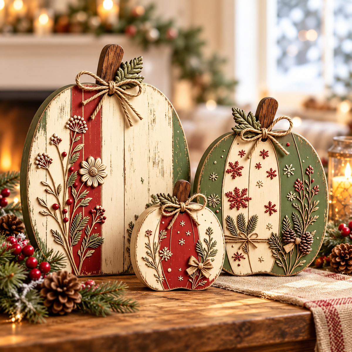 3-Piece Fall & Christmas Wooden Tabletop Decor Set