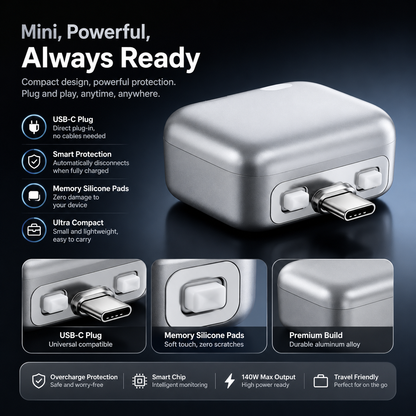 NightGuard - 140W USB-C Auto-Stop Adapter with Overcharge Protection