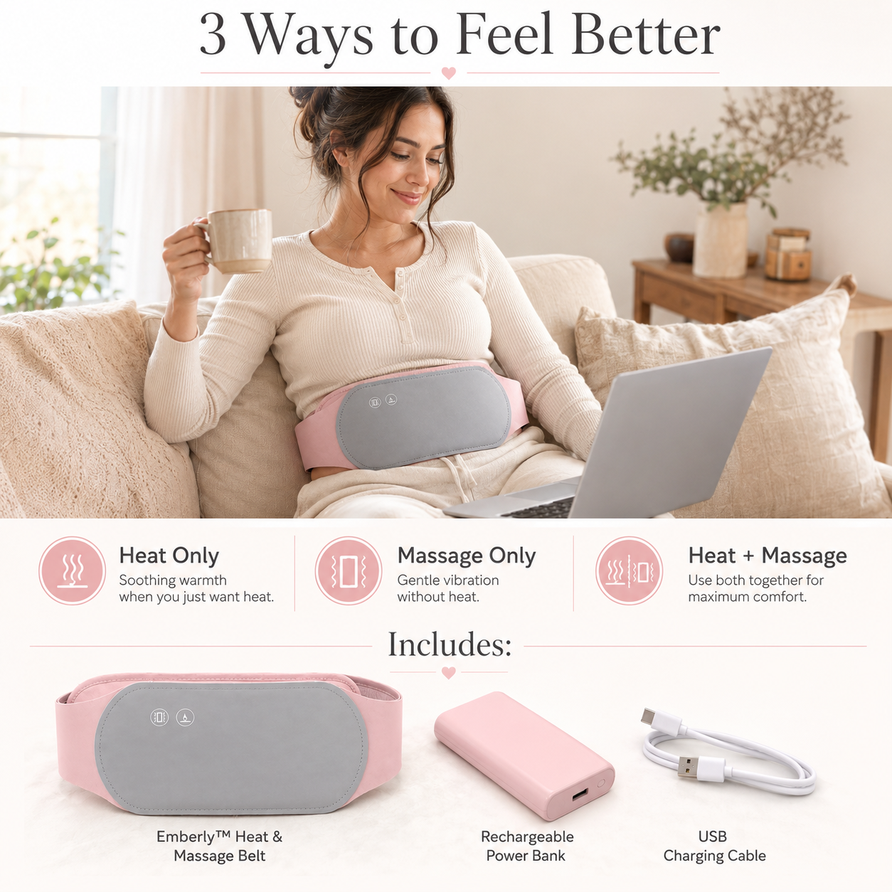 Emberly  - Cordless Heating Pad for Period Cramps
