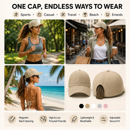 Canvela - Magnetic Ponytail Baseball Cap / UV Sun Protection Hat for Women