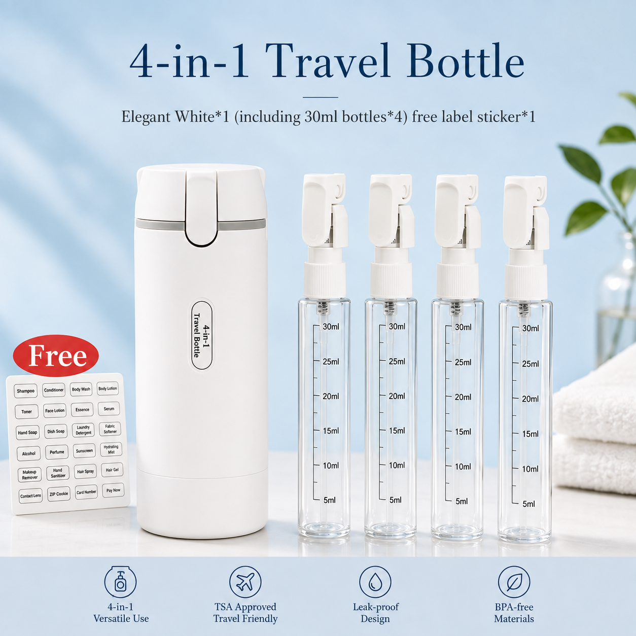 Voyla - Portable Travel Bottle Kit 4 Refillable Dispensers