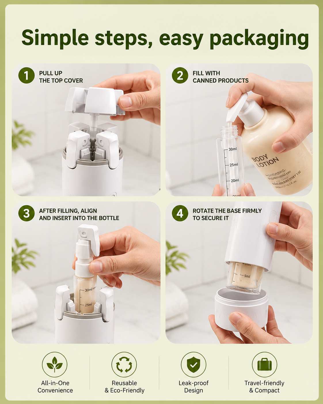 Voyla - Portable Travel Bottle Kit 4 Refillable Dispensers
