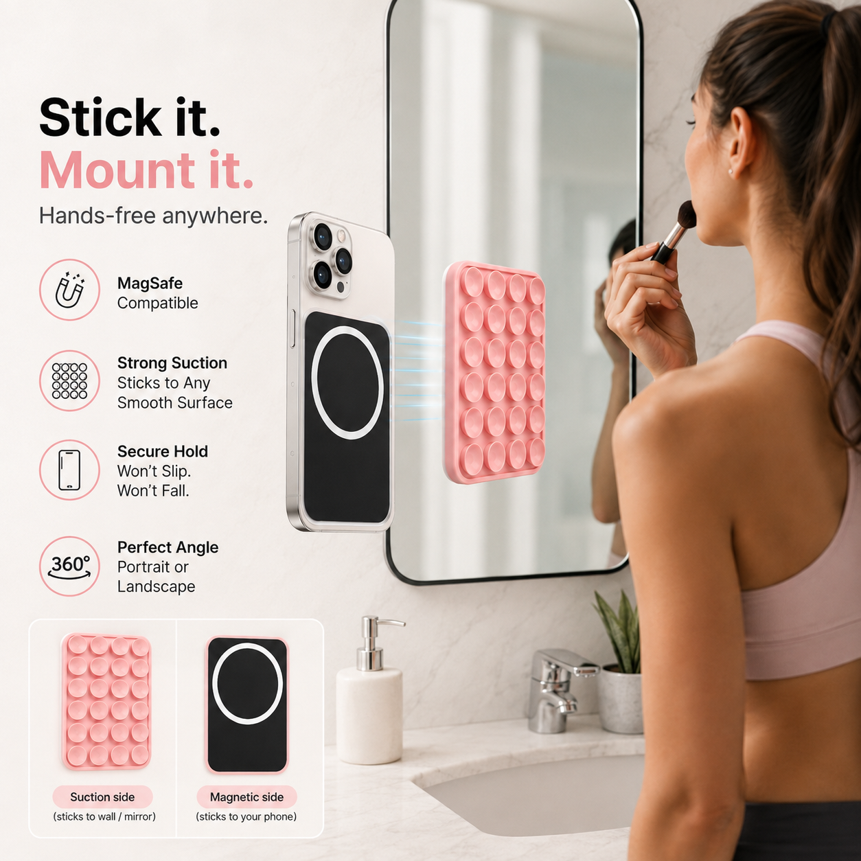 Magnetic Suction Phone Holder – Hands-Free MagSafe Wall Mount for iPhone & Android