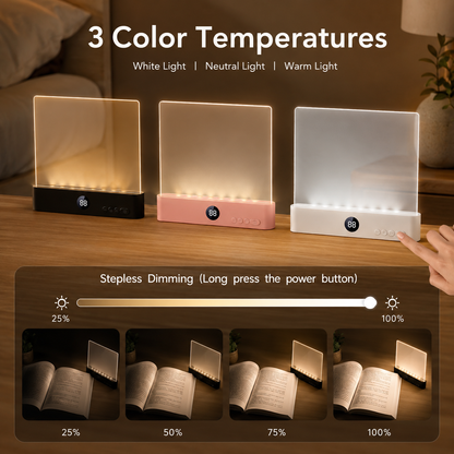 LumaPage - Rechargeable LED Book Light, 3 Colors, Dimmable & Timer