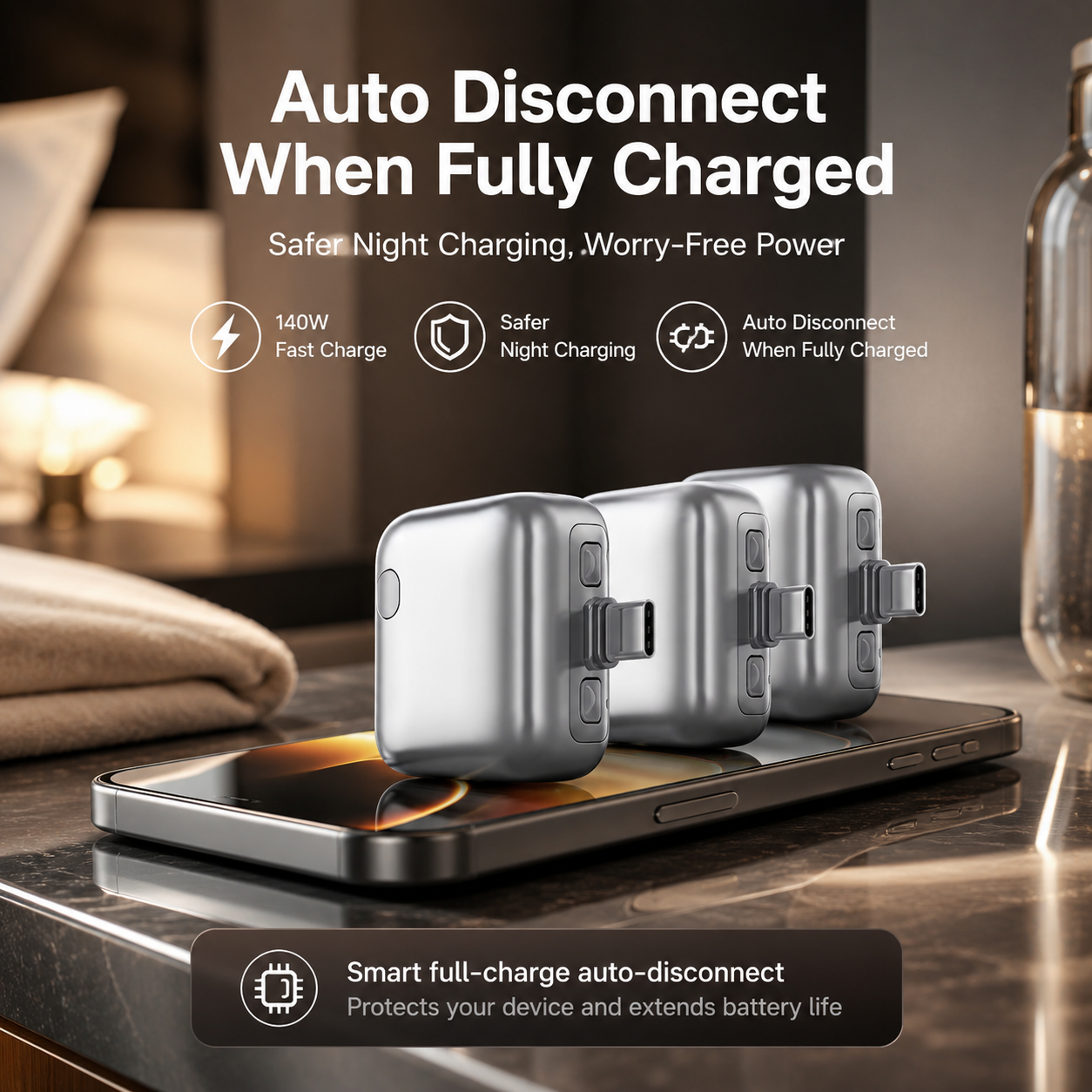 NightGuard - 140W USB-C Auto-Stop Adapter with Overcharge Protection