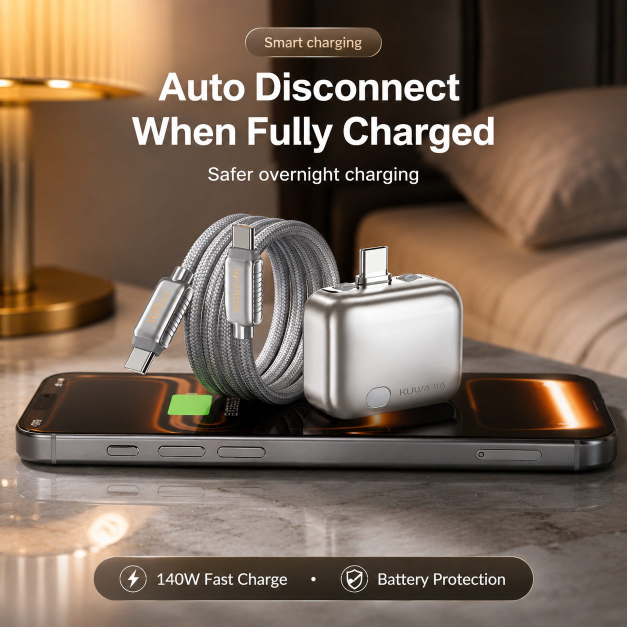 NightGuard - 140W USB-C Auto-Stop Adapter with Overcharge Protection