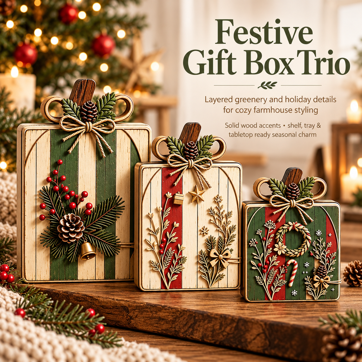 3-Piece Fall & Christmas Wooden Tabletop Decor Set