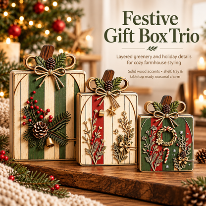 3-Piece Fall & Christmas Wooden Tabletop Decor Set