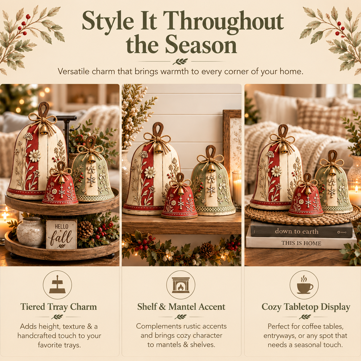 3-Piece Fall & Christmas Wooden Tabletop Decor Set