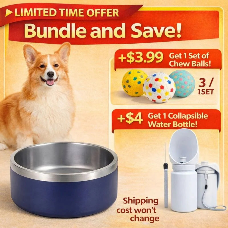 Value Pack Stainless Steel Pet Food Bowl Set Double Wall Insulated Non-Slip Dog & Cat Dish Lightweight Durable Easy Clean