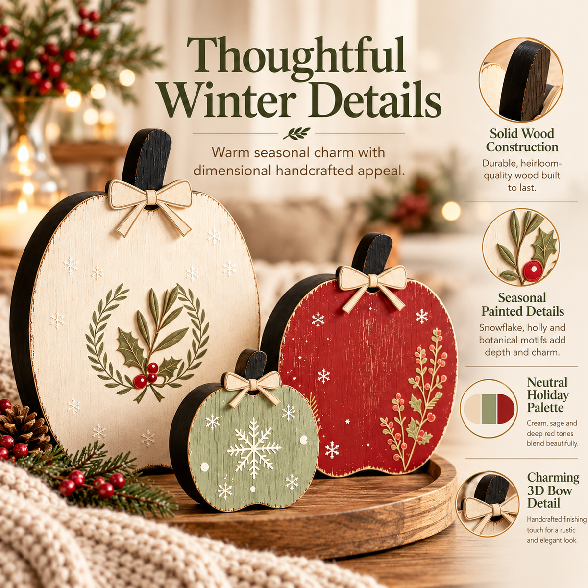 3-Piece Fall & Christmas Wooden Tabletop Decor Set