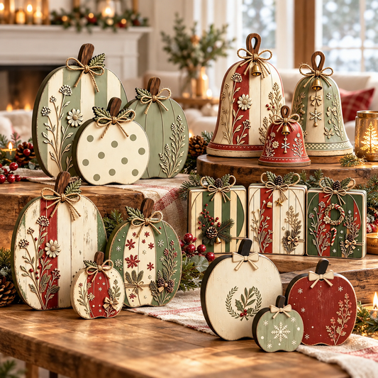 3-Piece Fall & Christmas Wooden Tabletop Decor Set