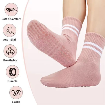 Women anti Slip Pilates Socks with Silicone Grips Non Skid Yoga Socks for Barre Ballet Dance Studio Workout Fitness Training