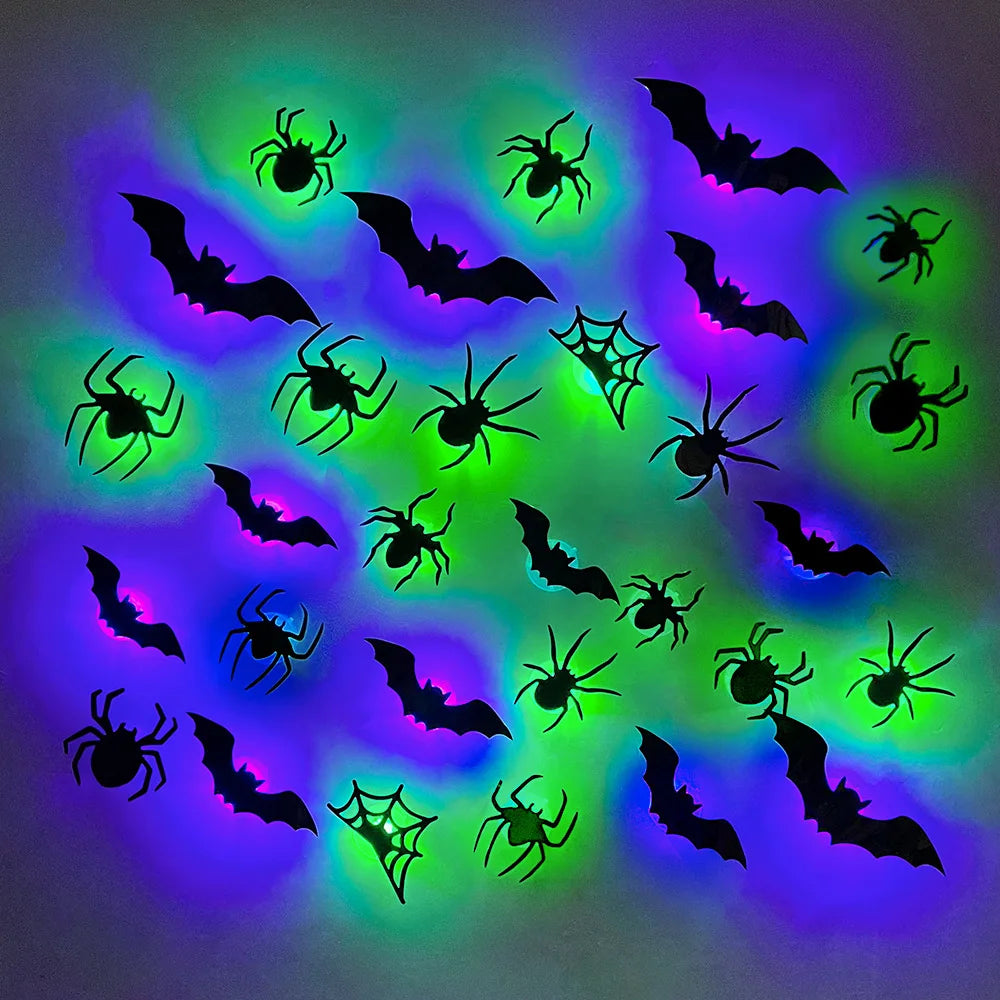 Halloween Bat/Spider Decor Night Light 3D Purple/Green Lights Wall Sticker for Self-Adhesive Decor Halloween Party Decoration