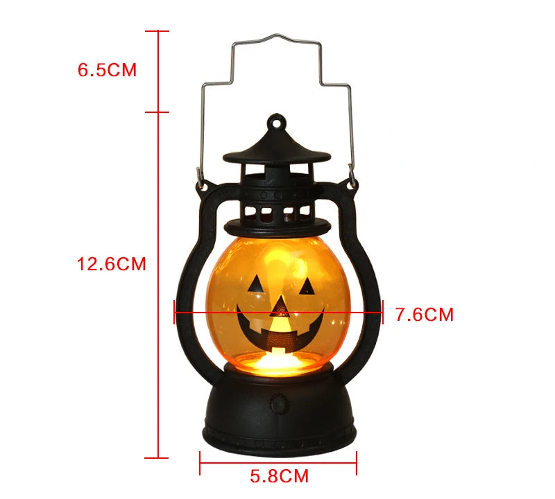 Halloween LED Hanging Pumpkin Lantern Light Ghost Lamp Candle Light Retro Small Oil Lamp Halloween Party Home Decor Horror Props