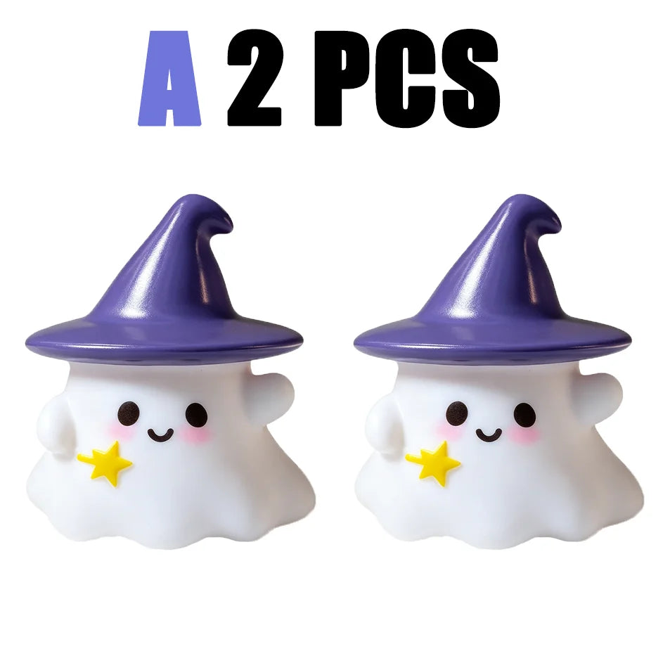 Halloween Cute Ghost Witch Hat Pumpkin Night Light Silicone LED Lamp Desktop Ornament Home Party Atmosphere Decor Holiday Gift