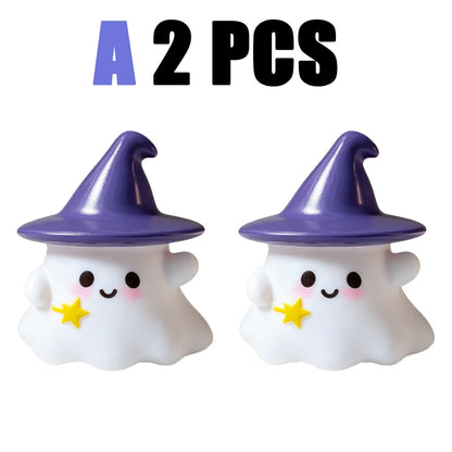 Halloween Cute Ghost Witch Hat Pumpkin Night Light Silicone LED Lamp Desktop Ornament Home Party Atmosphere Decor Holiday Gift