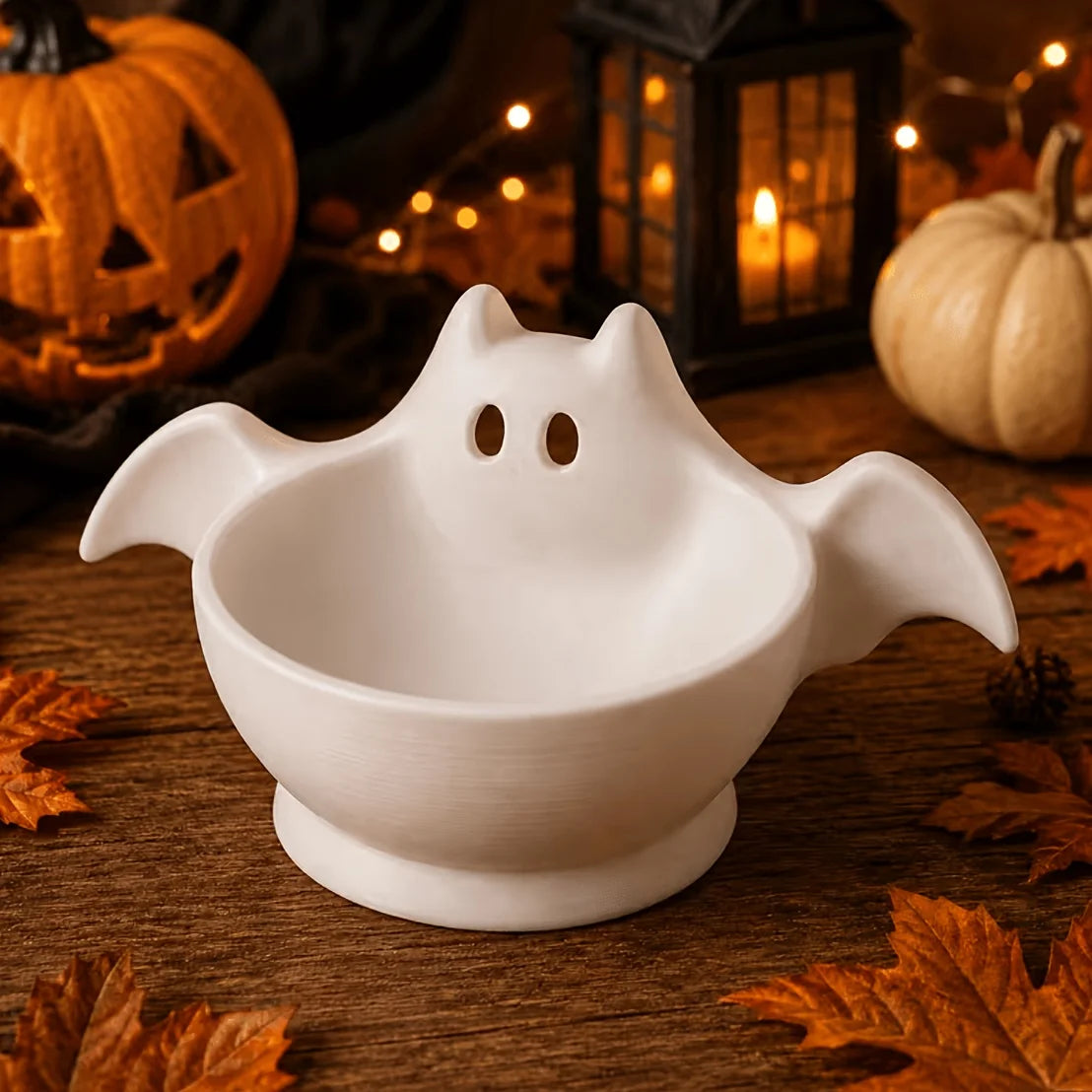 Halloween Ghost Bat Ceramic Candy Bowl, Cute White Porcelain Snack Storage Bowl Party Table Decor