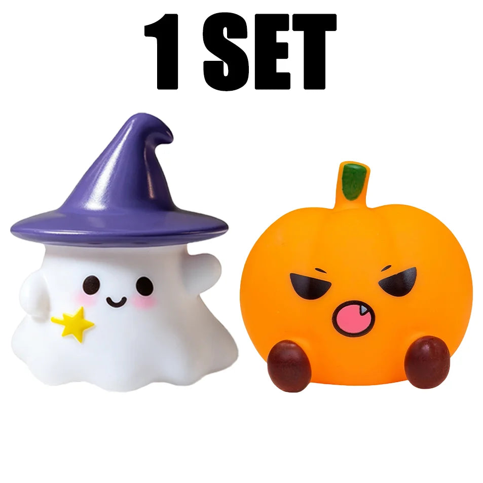 Halloween Cute Ghost Witch Hat Pumpkin Night Light Silicone LED Lamp Desktop Ornament Home Party Atmosphere Decor Holiday Gift