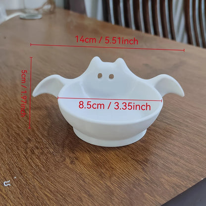 Halloween Ghost Bat Ceramic Candy Bowl, Cute White Porcelain Snack Storage Bowl Party Table Decor
