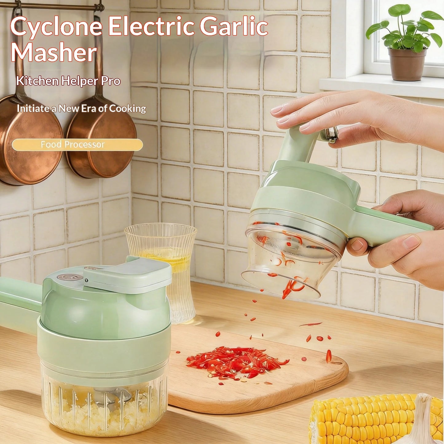 Wireless Electric Food Chopper Set, Handheld Multi‑Function Food Processor for Garlic, Meat Mincing, Peeling & Slicing Vegetable