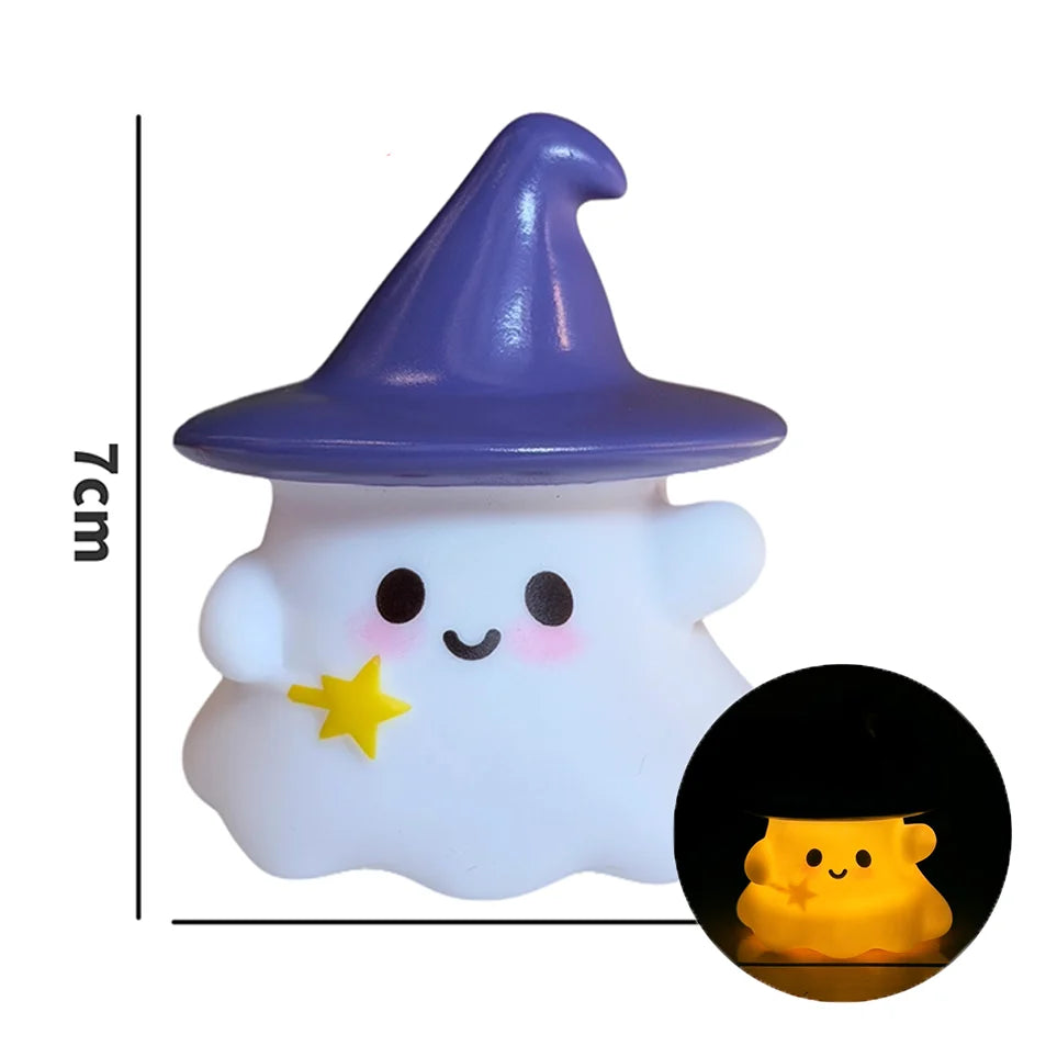 Halloween Cute Ghost Witch Hat Pumpkin Night Light Silicone LED Lamp Desktop Ornament Home Party Atmosphere Decor Holiday Gift