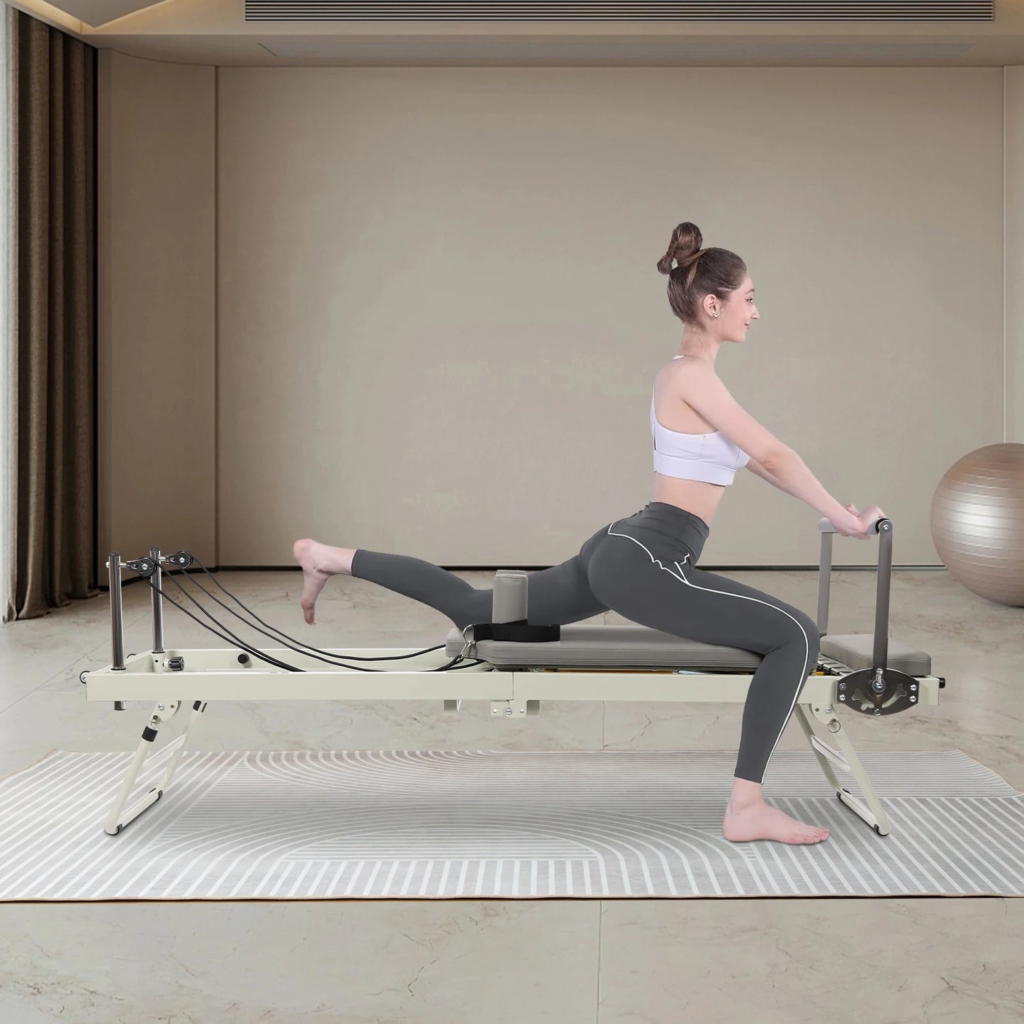 120Kg/264.55Lbs Foldable Pilates Reformer Machine, Multifunctional Yoga Fitness Equipment, Pilates Exercise Equipment