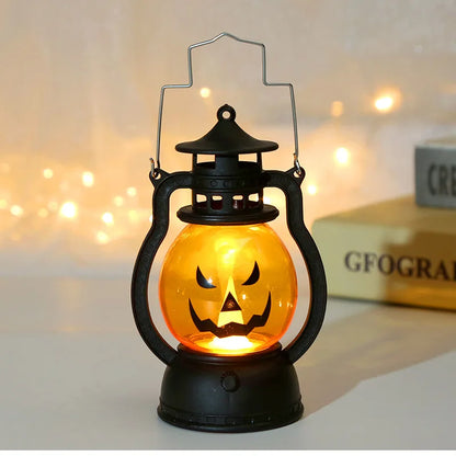 Halloween LED Hanging Pumpkin Lantern Light Ghost Lamp Candle Light Retro Small Oil Lamp Halloween Party Home Decor Horror Props