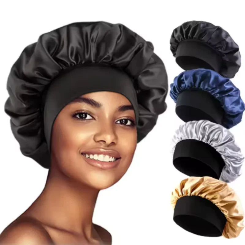 1/3/5/10 Pcs Mix Newly Silk Bonnet for Wide-Brimmed Sleeping Satin Hair Bonnets Soft Elastic Band for Women Men Curly Hair Use